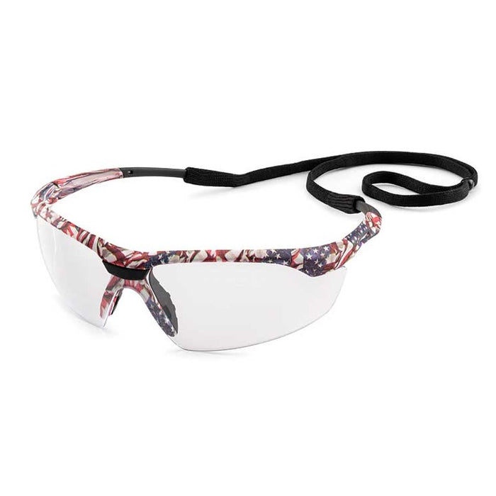 Conqueror Safety Glasses with Soft Rubber Nosepiece, Old Glory Camo Frame, Clear FX3 Anti-Fog Lens, 1 Pair