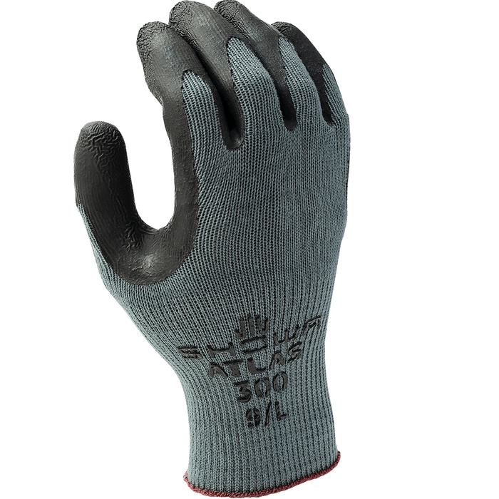 Showa Atlas 300BL Palm-Dipped Rubber Coating Work Gloves, Black