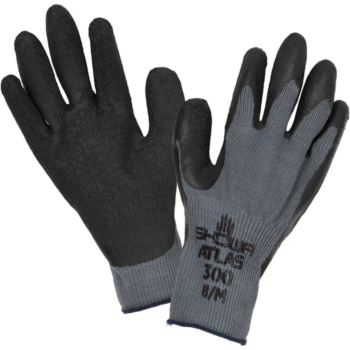 Showa Atlas 300BL Palm-Dipped Rubber Coating Work Gloves, Black