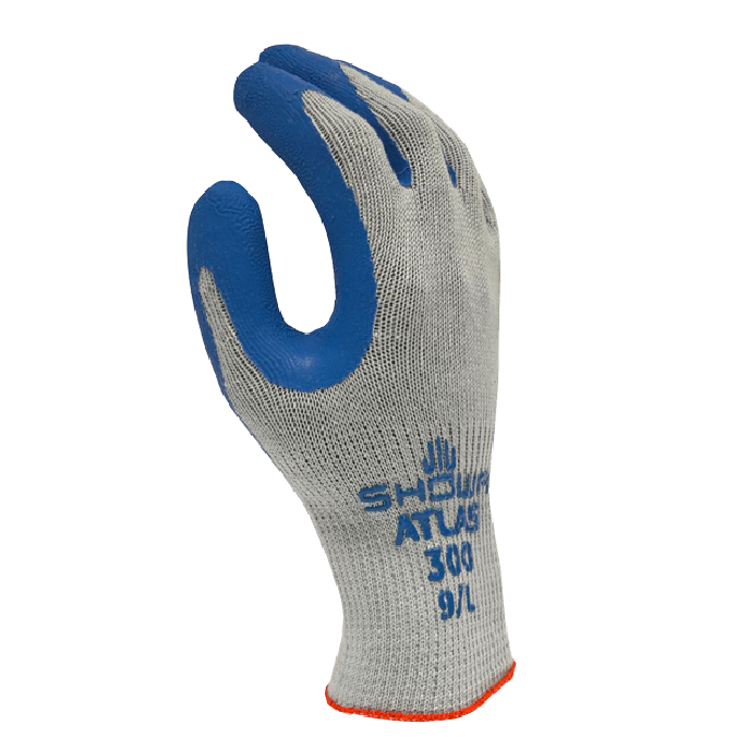 Showa Atlas 300 Palm-Dipped Rubber Coating Work Gloves, Blue, 1 Pair