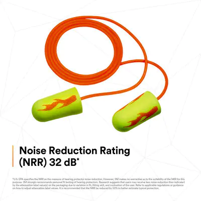 3M E-A-R Yellow Neon Blasts Earplugs 311-1252, Corded, 100 Pair / Box