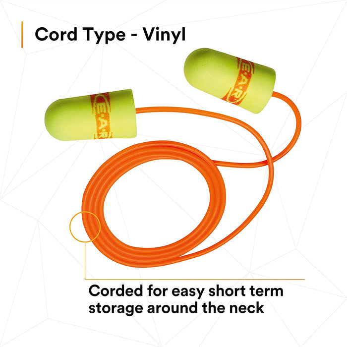 3M E-A-Rsoft SuperFit Earplugs 311-1254, Corded, NRR (Noise Reduction Rating) 33 Decibels, 200 Pair/Box