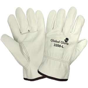 Global Glove 3200 Premium-Grade Grain Cowhide Drivers Gloves, Leather Work Gloves (Sewn with DuPont™ Kevlar® fiber)