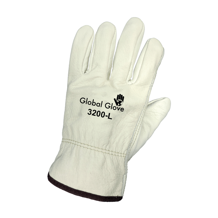 Global Glove 3200 Premium-Grade Grain Cowhide Drivers Gloves, Leather Work Gloves (Sewn with DuPont™ Kevlar® fiber)