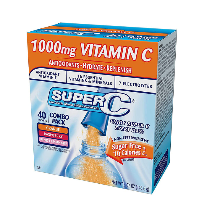 Super C Drink Mix Packets, 1000mg of Vitamin C per Serving, Sugar Free