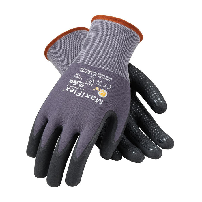 MaxiFlex Endurance Seamless Knit Nylon Glove with Nitrile Coated MicroFoam Grip on Palm & Fingers - Micro Dot Palm, 34-844, 1 Pair