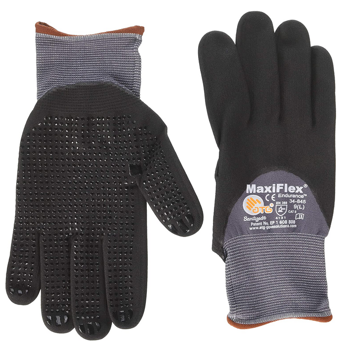 MaxiFlex Endurance Seamless Knit Nylon Glove with 3/4 Dip Nitrile Coated MicroFoam Grip on Palm, Fingers & Knuckles - Micro Dot Palm, 34-845, 1 Pair