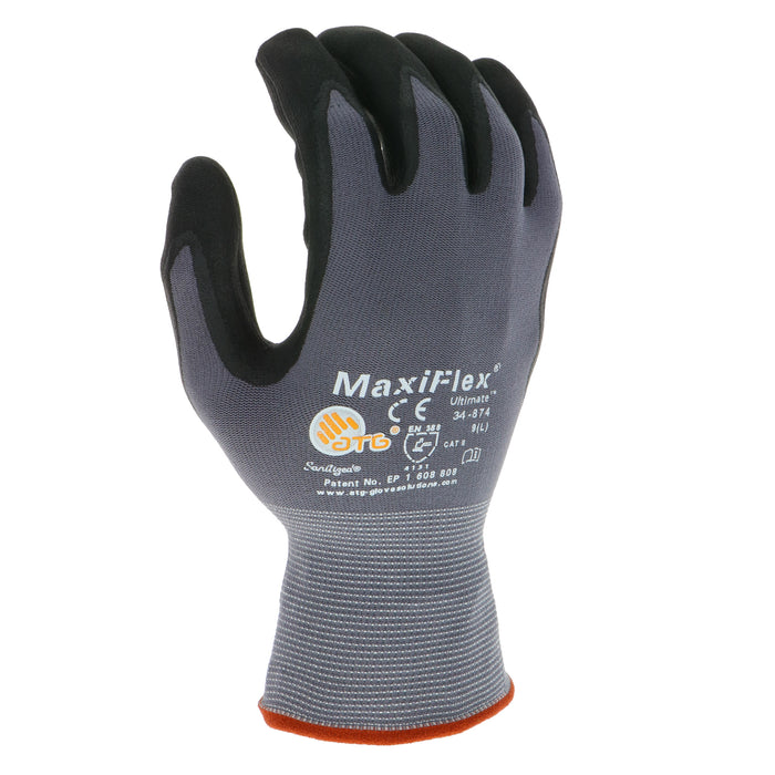 MaxiFlex Ultimate Seamless Knit Nylon / Elastane Glove with Nitrile Coated MicroFoam Grip on Palm & Fingers, 34-874, 1 Pair