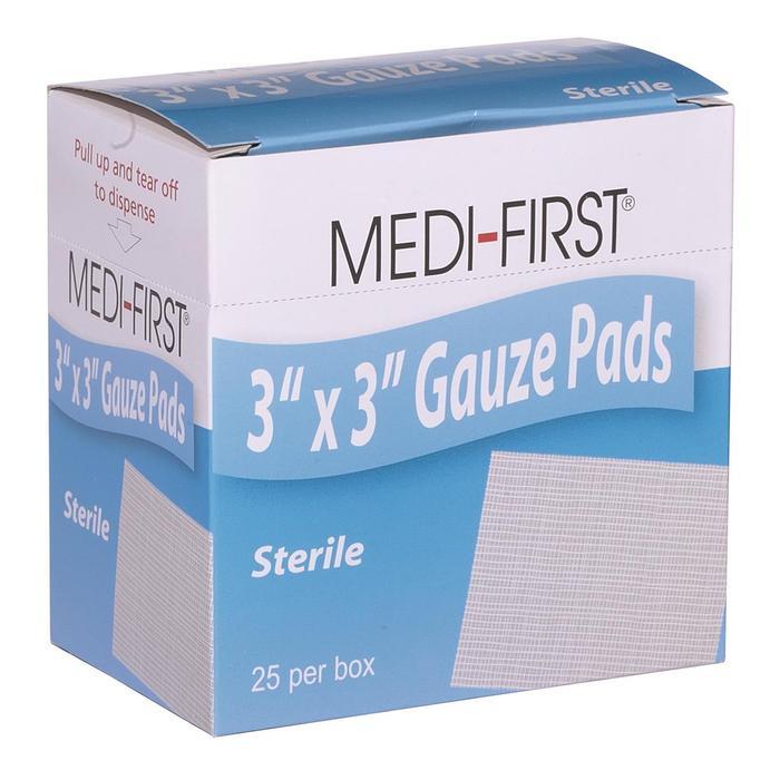 Medi-First 3x3 Sterile Gauze Pads, 25 Count/Box