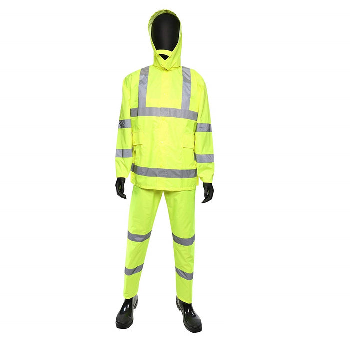 ANSI Type R Class 3 Three-Piece Rainsuit, Reflective, Polyester and Polyurethane Coated, 4033