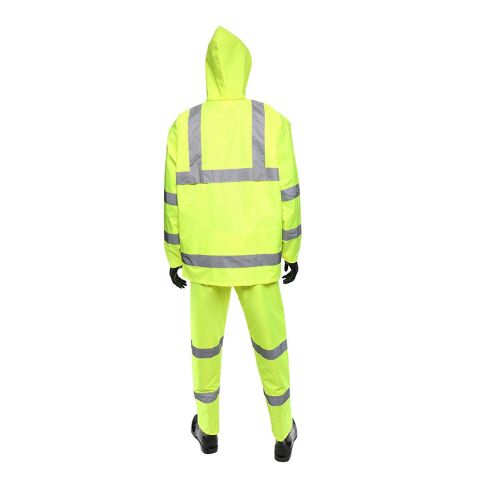ANSI Type R Class 3 Three-Piece Rainsuit, Reflective, Polyester and Polyurethane Coated, 4033