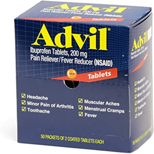 Advil Ibuprofen Tablets, 200mg Pain Reliever / Fever Reducer, 50 Packets (2 Pills per Packet)