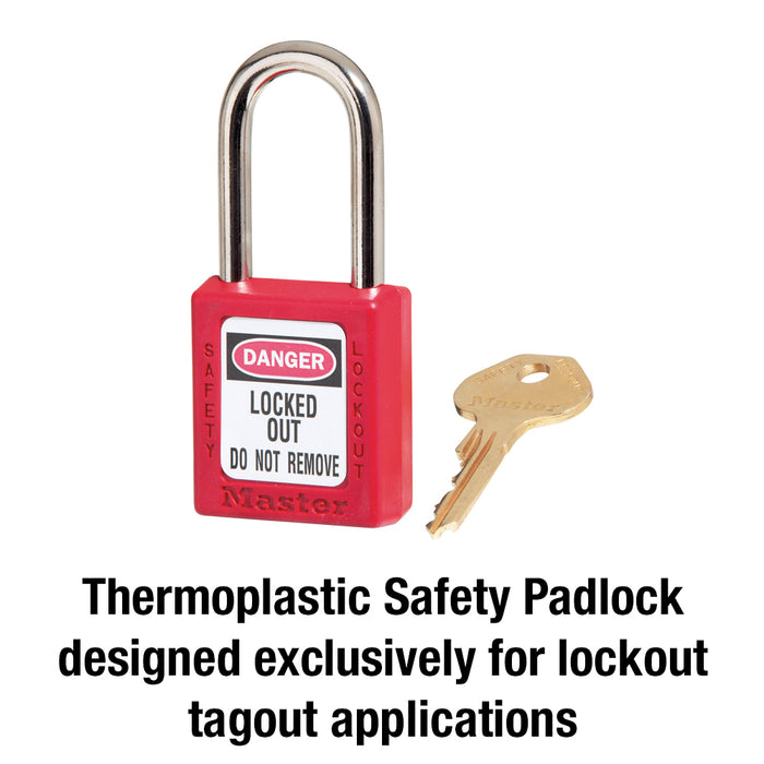 410 Master Lock, Thermoplastic Safety Padlock, Keyed Different, 1 Each