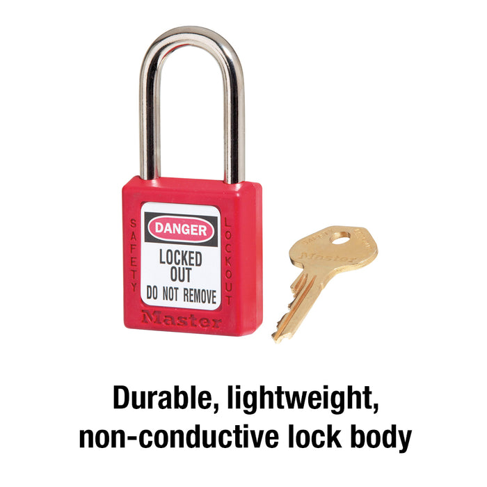 410 Master Lock, Thermoplastic Safety Padlock, Keyed Different, 1 Each