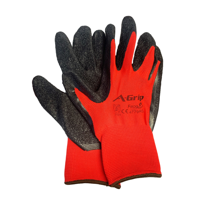 A-Grip Premium Textured Black Latex Coated Seamless Glove, Black/Red, 4779RD