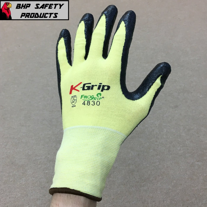 K-Grip ANSI A2 Cut Resistant Nitrile Coated Gloves with Yellow Aramid Shell