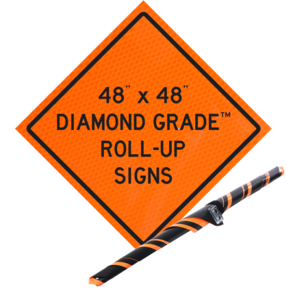 "UTILITY WORK AHEAD" Diamond Grade, Fluorescent Orange Vinyl Roll-Up Sign, 48 x 48 (Sign Only)