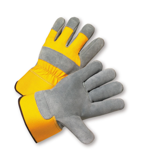 Bronco 500Y Premium Split Cowhide Leather Palm Work Gloves with Rubberized Cuff, Yellow Back