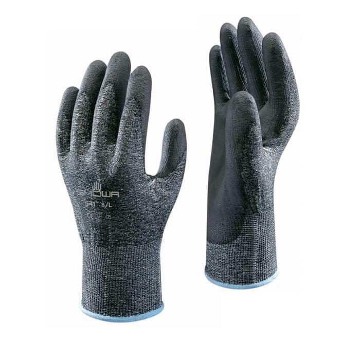 Showa 541 Rough Grip PU Coated Work Glove, ANSI A2 Cut Resistant, Gray