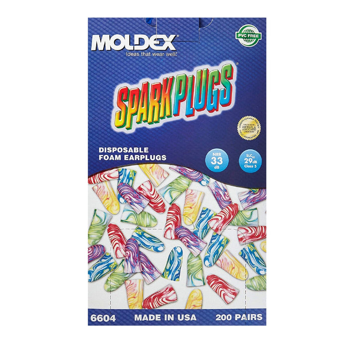 Moldex 6604 SparkPlugs Uncorded, Disposable Earplugs NRR (Noise Reduction Rating) 33 Decibels, 200 Pair / Box