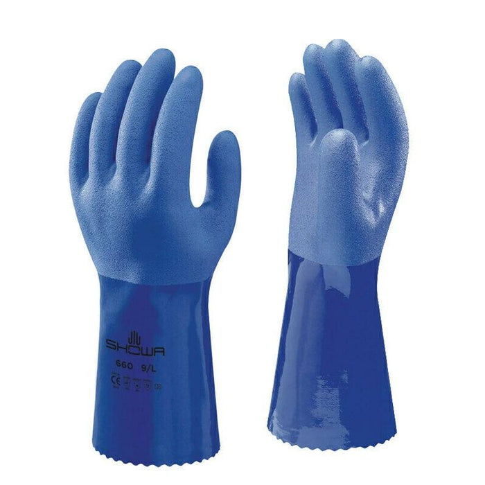 Showa Atlas 660 Triple Dipped PVC Coated Work Gloves, Chemical Resistant, Blue