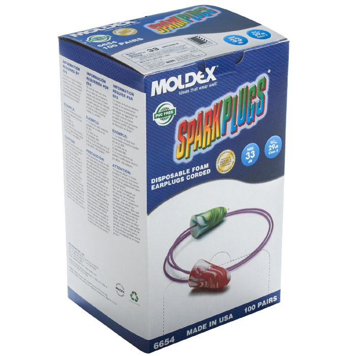 Moldex 6654 SparkPlugs Corded, Disposable Earplugs NRR (Noise Reduction Rating) 33 Decibels
