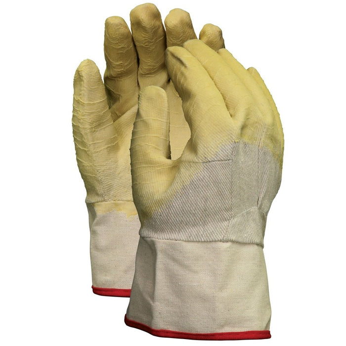 Rubber Coated Canvas Work Gloves Crinkle Texture Finish with Safety Cuff, Large (12 Pairs)