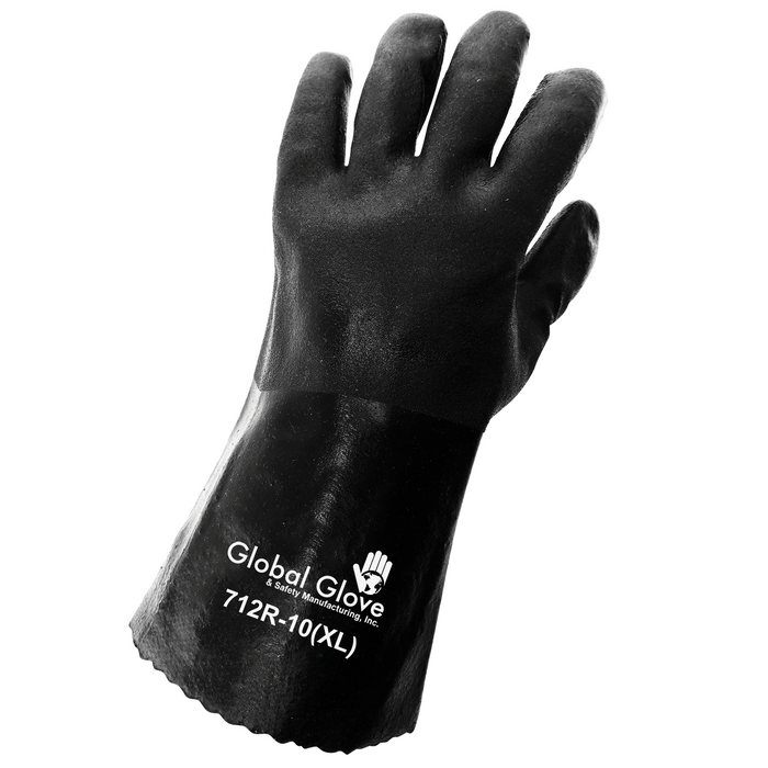 Double Dipped PVC Coated Chemical Work Gloves, 712R - 12" Gauntlet Cuff, Size 10 - XL (1 Pair)
