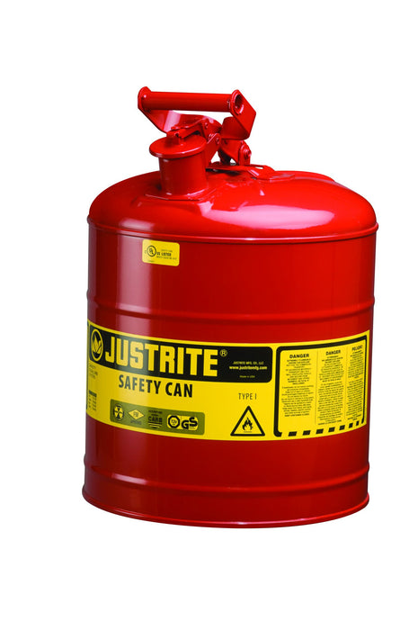 Justrite 7150100 Type I Steel Safety Can for Flammables, 5 gallon, Red