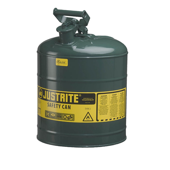 Justrite 7150400 Type I Steel Safety Can for Oil, 5 Gallon, Green