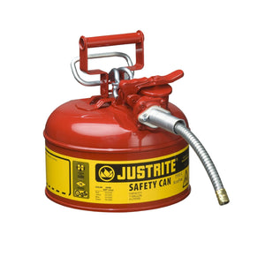 Justrite 7210120 Type II AccuFlow Steel Safety Can for Oil, 1 Gallon, 5/8" Metal Hose, Red