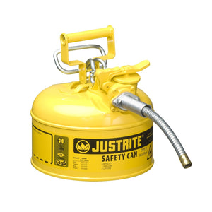 Justrite 7210220 Type II AccuFlow Steel Safety Can for Diesel, 1 Gallon, 5/8" Metal Hose, Yellow