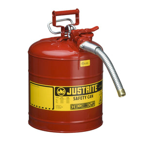 Justrite 7250130 Type II AccuFlow Steel Safety Can for Flammables, 5 Gallon, 1-Inch Metal Hose, Red