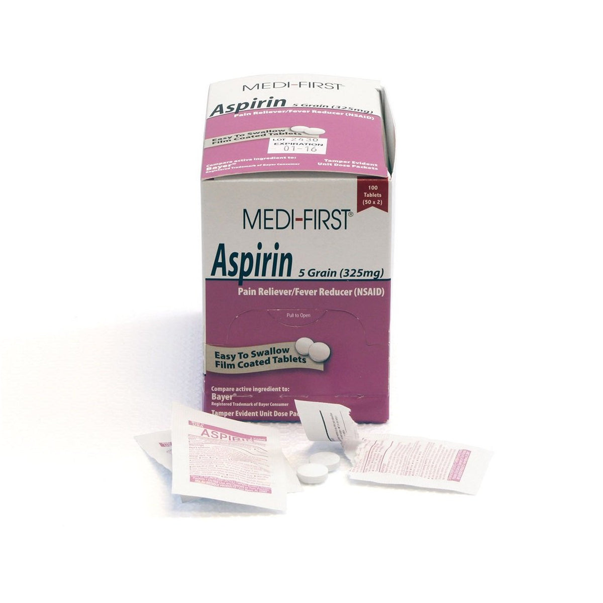 MediFirst Aspirin for Pain Relief and Headaches, 100 Tablets — ASA