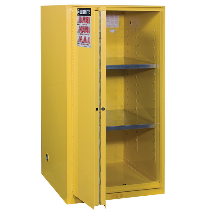 Justrite Flammable Safety Cabinet, 60 gallon, 2 Manual-Close Doors, Yellow