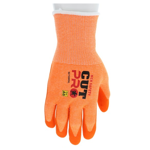 ANSI A6 Cut Pro / Cut Resistant Gloves, 13 Gauge Hypermax Shell, Sandy Foam Nitrile Coated Palm Dip, Hi-Vis Orange, 92730HV (1 Pair)