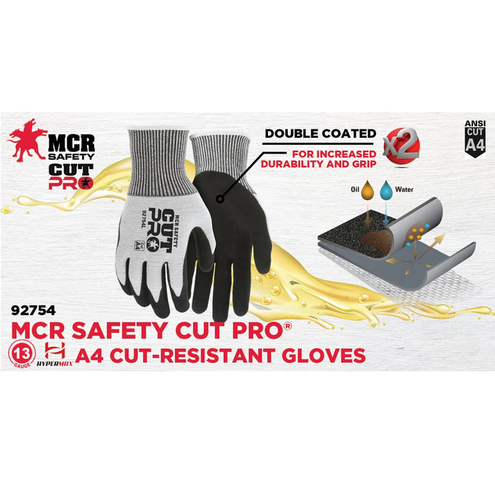ANSI A4 Cut Pro / Cut Resistant Work Glove, 13 Gauge HyperMax Shell, Double Coated Black Nitrile, 92754, 1 Pair