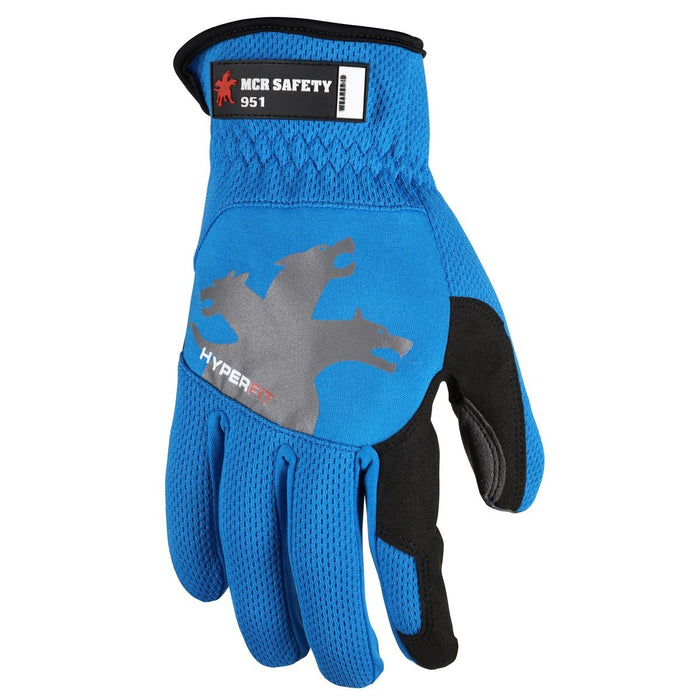 MCR Safety HyperFit Mechanics Style Work Gloves with Synthetic Leather Palm, Slip on Cuff (1 Pair)