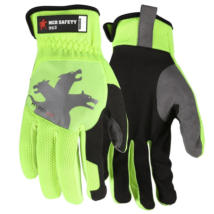 MCR Safety HyperFit Mechanics Style Work Gloves with Synthetic Leather Palm, Slip on Cuff (1 Pair)