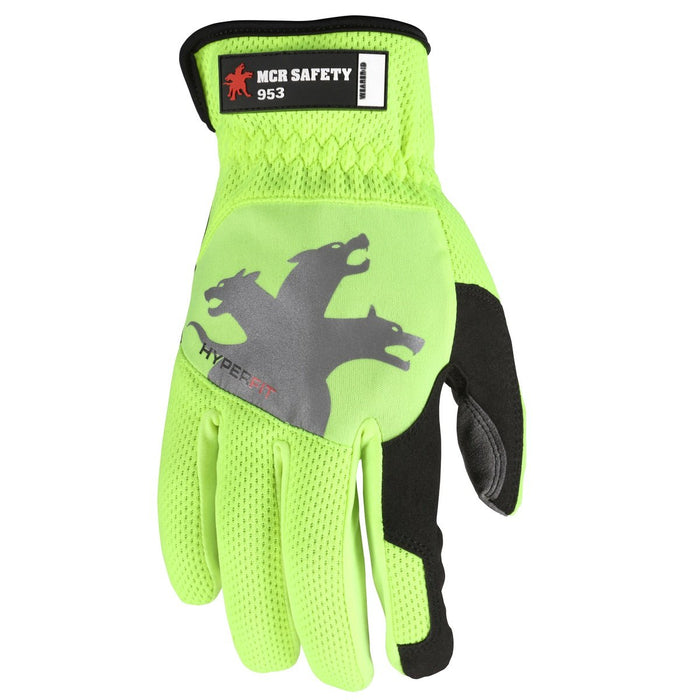 MCR Safety HyperFit Mechanics Style Work Gloves with Synthetic Leather Palm, Slip on Cuff (1 Pair)