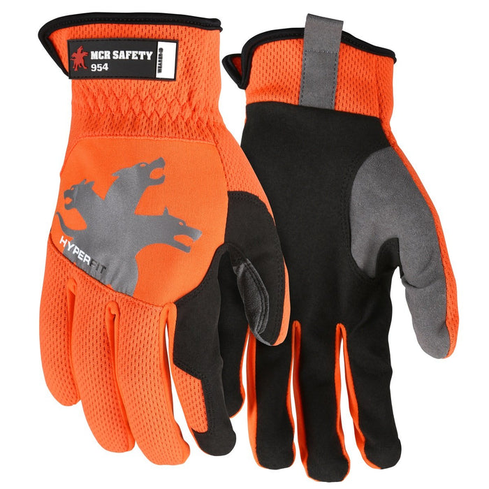 MCR Safety HyperFit Mechanics Style Work Gloves with Synthetic Leather Palm, Slip on Cuff (1 Pair)