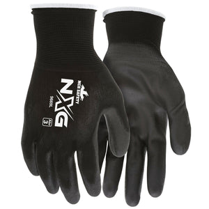 MCR Safety Work Gloves 13 Gauge Black Nylon Shell, Black Polyurethane Palm and Fingers, 9669