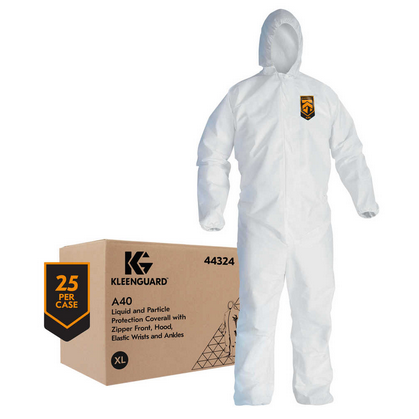 Kleenguard A40 Liquid and Particle Protection Disposable Coveralls, Zipper Front with Elastic Wrist, Ankles and Hood