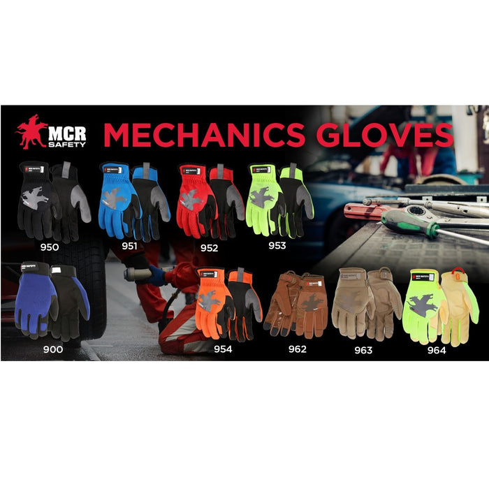 MCR Safety HyperFit Mechanics Style Work Gloves with Synthetic Leather Palm, Slip on Cuff (1 Pair)