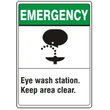 "EMERGENCY EYE WASH STATION KEEP AREA CLEAR" - Safety Sign, Rigid Plastic, 10"x14"