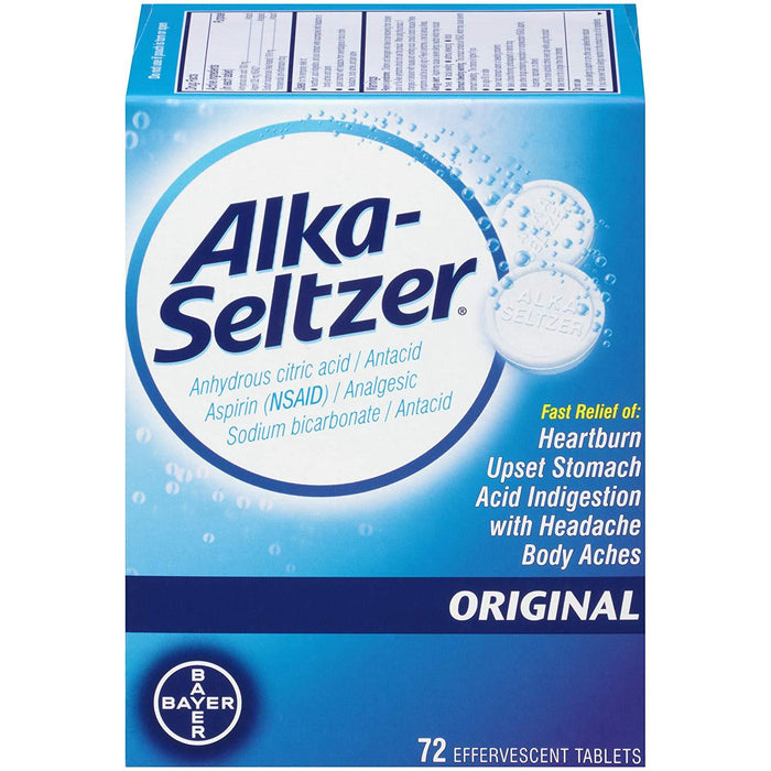 Alka-Seltzer Original Effervescent Tablets for Fast Relief of Heatburn, Upset Stomach, Acid Indisgestion with Headache and Body Aches, 72 Tablets/Box