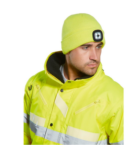 Portwest B029 Outdoor Work Beanie with Rechargeable Safety LED USB Head Light