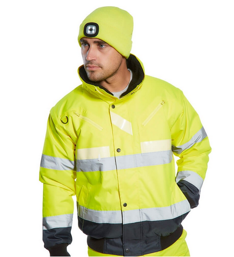 Portwest B029 Outdoor Work Beanie with Rechargeable Safety LED USB Head Light