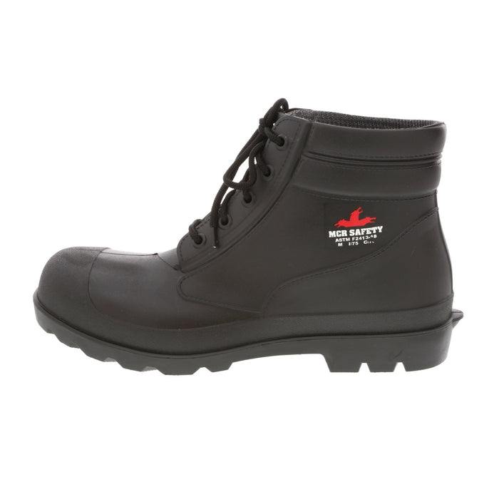 Black 6 Inch PVC Work Boots with Lace-Up Strings, Steel Toe and Steel Shank - Cleated Sole, BPB6S