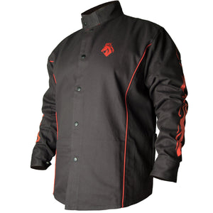 Black Stallion BSX Contoured FR Cotton Welding Jacket, Black with Red Flames, BX9C